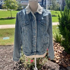 Levi's Light Blue Denim Jacket with White Sherpa Collar
